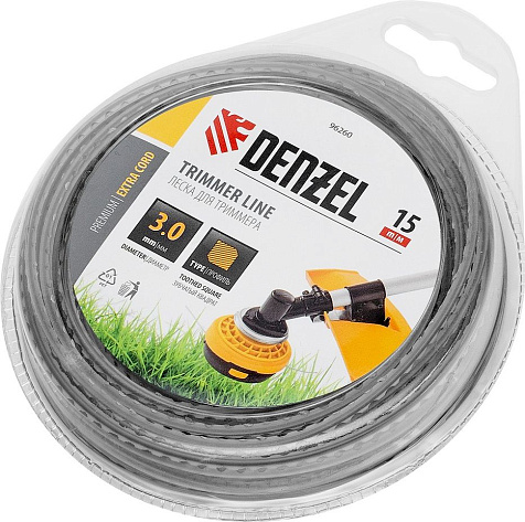Леска для триммера Denzel Extra cord, 3.0 мм, 15 м, зубчатый квадрат купить в СОМ
