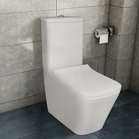 Унитаз-компакт Azario Quadro AZ-2175UQ1, безободковый, торнадо, сиденье микролифт, белый купить в СОМ