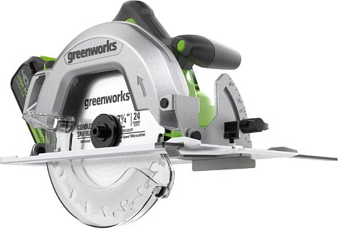 Пила циркулярная Greenworks GD24CSCUB, 24В, Li-ion, АКБ 1х4.0А/ч, 185х20мм, бесщеточная купить в СОМ