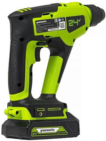 Перфоратор Greenworks GD24SDS1K2, 24В, Li-ion, АКБ 1х2.0А/ч, бесщеточный купить в СОМ